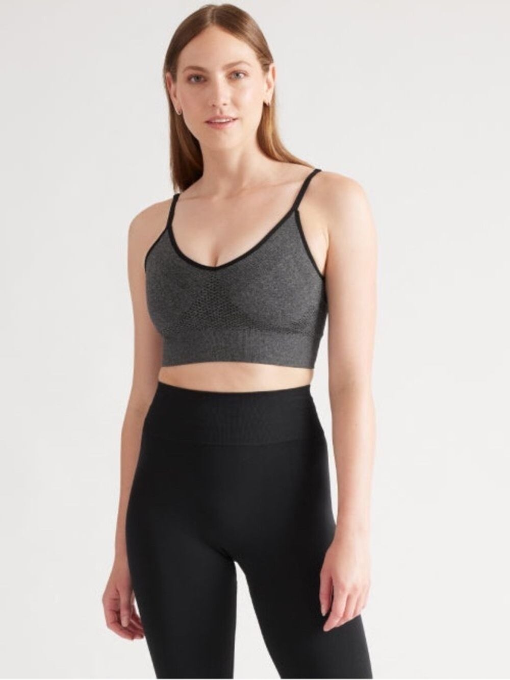 knix V-Neck Sports Bra - Charcoal & Black Size XL Breathable Lightweight